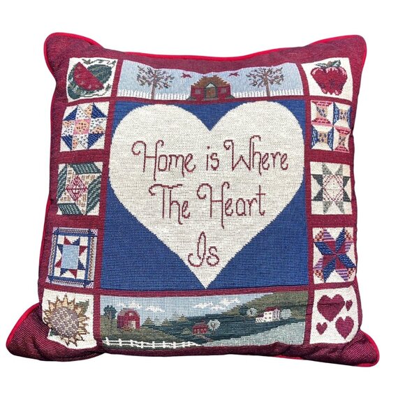 Vtg Riverdale Tapestry Throw Pillow "Home Is Where The Heart Is" Country Design - Picture 1 of 6